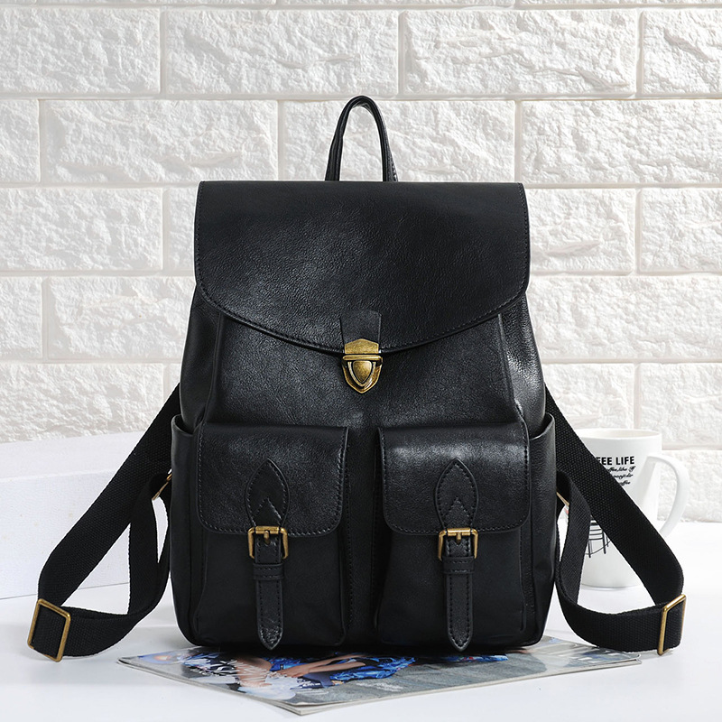Damen Rucksack aus Echtleder ⎜ Vintage-Look mit Schnallenfächern und verstellbaren Schulterriemen für den Alltag
