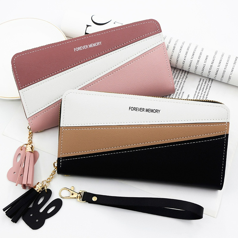 Damen Geldbörse in Langformat ⎜ Stylische Brieftasche mit Farbkontrast und Handschlaufe für Karten und Münzen
