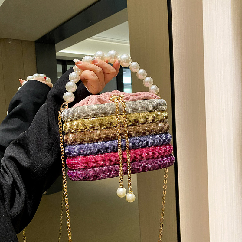 Abendtasche für Damen ⎜ Elegante Perlenhenkel-Bag mit Glitzerdesign für Party, Dinner und besondere Anlässe