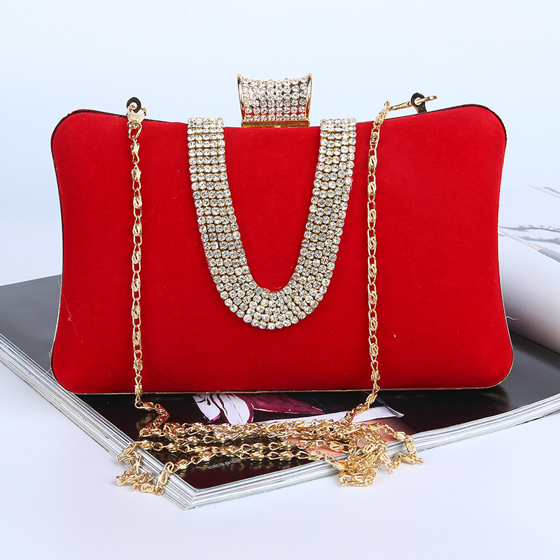 Abendtasche für Damen aus Samt ⎜ Elegante Clutch mit Gliederkette und Strass für Feste, Gala und Hochzeiten