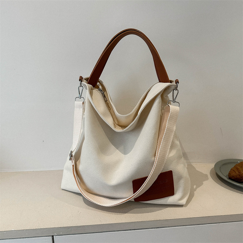 Canvas Tasche für Damen ⎜ Schlichte Schultertasche mit Griff und Riemen für Alltag, Freizeit und Stadtbummel