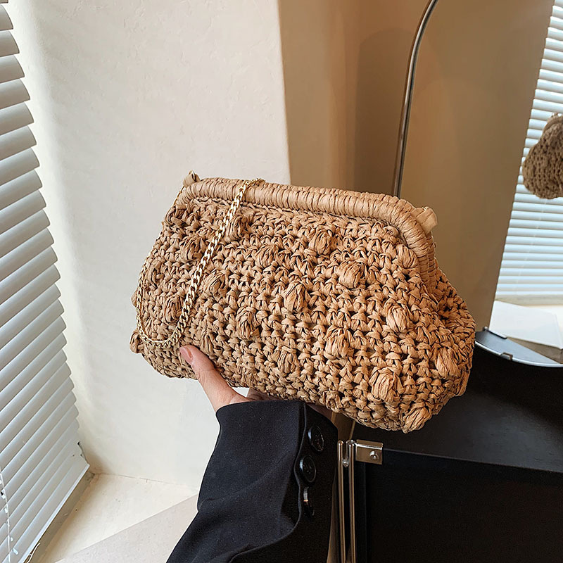 Damen Geflochtene Schultertasche ⎜ Leichte Strandtasche Mit Modischem Hohlmuster
