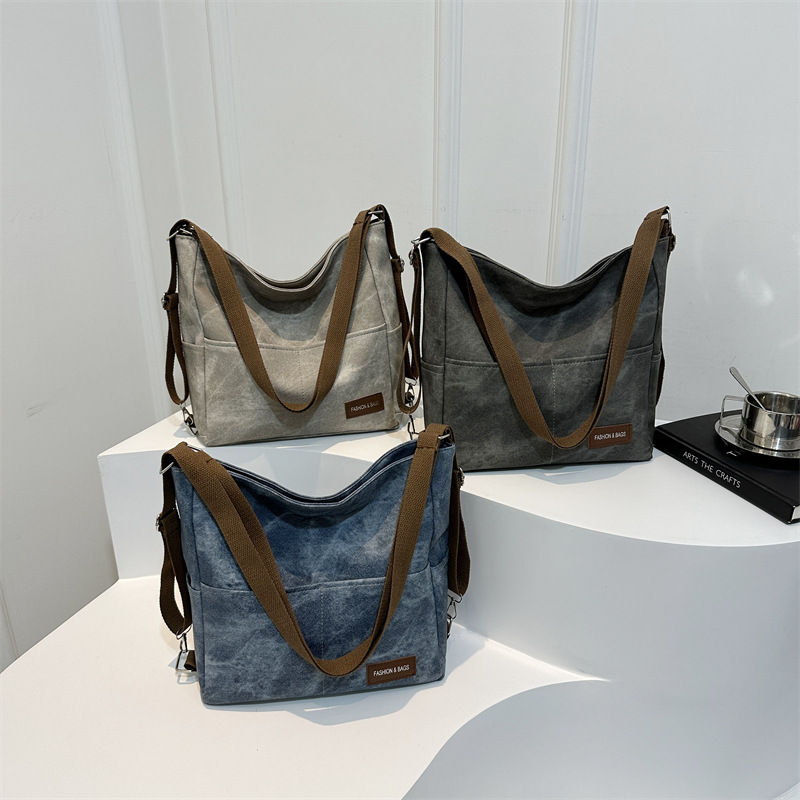 Shopper Tasche für Damen ⎜ Robuste Canvas-Schultertasche im Retro-Stil mit großer Kapazität für Alltag und Freizeit