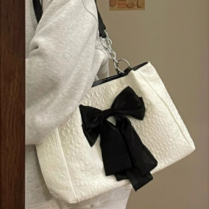 Tote Bag für Damen ⎜ Geräumiges Design mit niedlichem Schleifen-Detail und praktischer Schulterkette