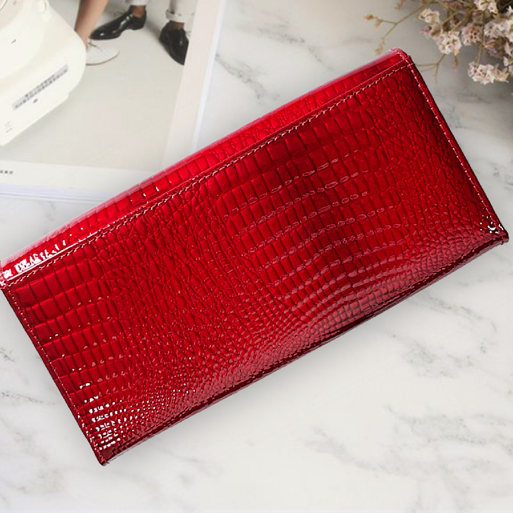 Damen Geldbörse in Krokodiloptik ⎜ Elegante Clutch in Rot mit viel Platz für Karten, Scheine und Münzen