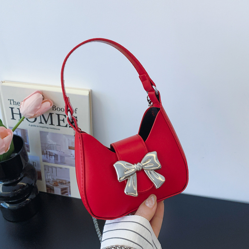 Schultertasche für Damen ⎜ Modische Halbmondtasche mit Schleifendetail für stilvolle Alltagsoutfits