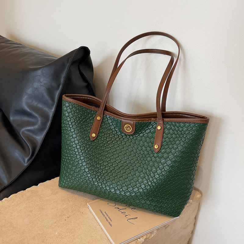 Shopper Tasche für Damen ⎜ Geräumige Schultertasche mit Flechtoptik für Büro, Uni und Alltag