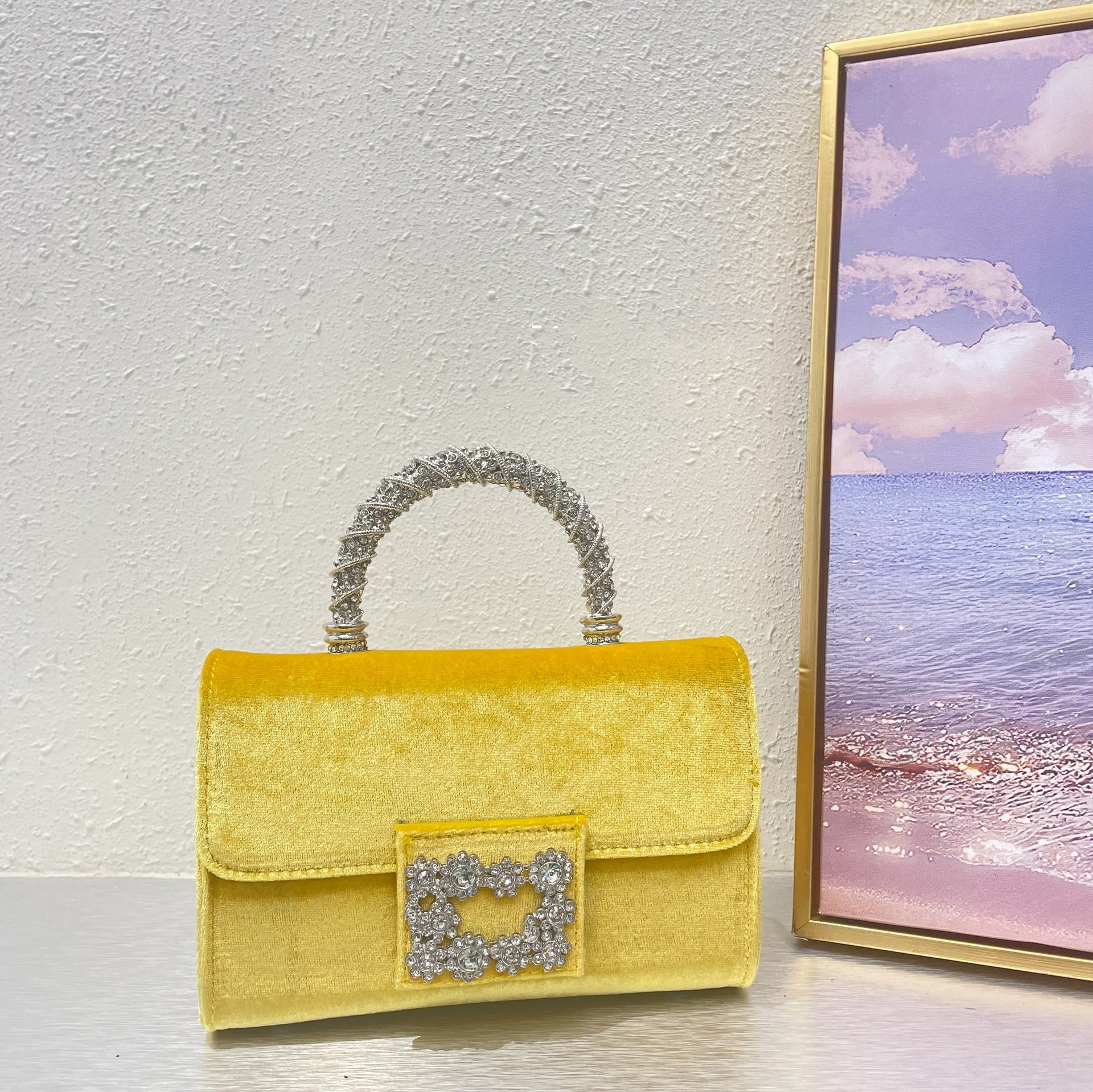 Clutch Tasche für Damen ⎜ Elegante Samttasche mit Strass für Abend, Party und besondere Anlässe