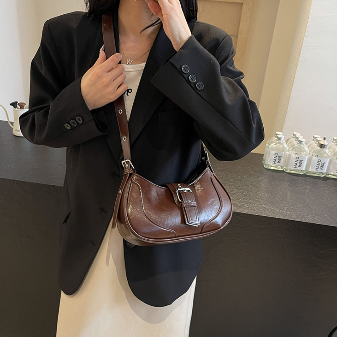 Damen Schultertasche aus Kunstleder ⎜ Elegantes Baguette-Design mit verstellbarem Tragegurt