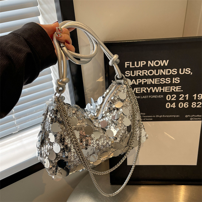 Abendtasche für Damen ⎜ Elegante Umhängetasche mit Pailletten und Kette für festliche Anlässe und Partys