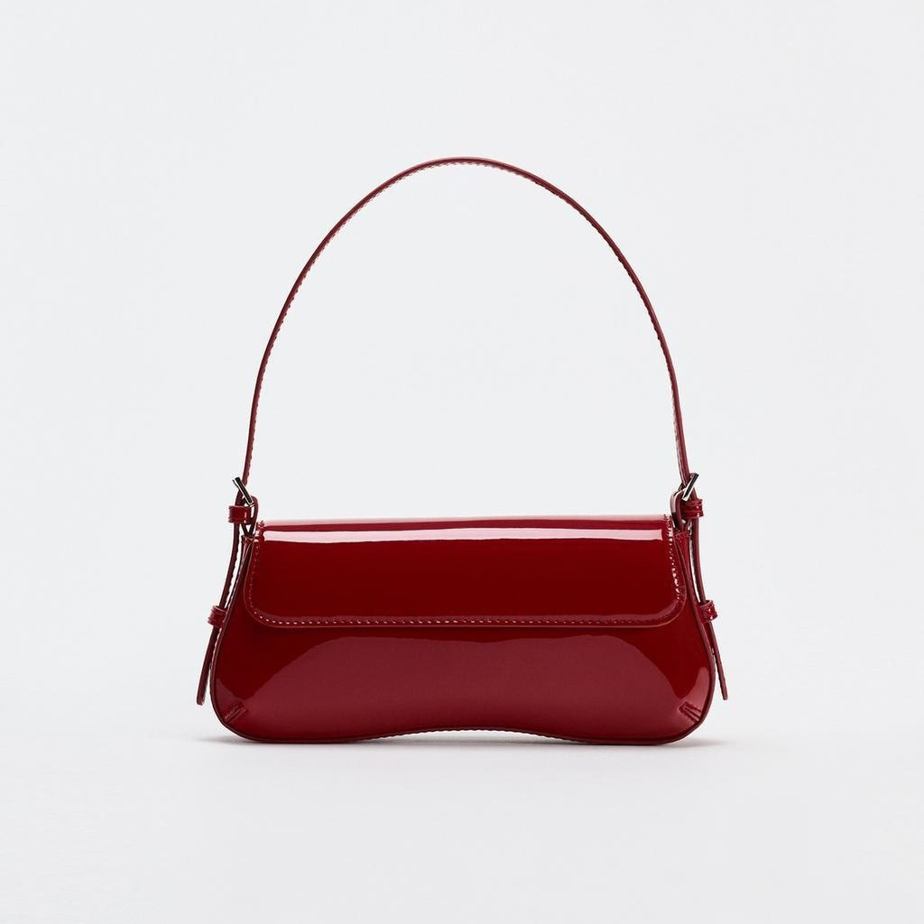 Damen Schultertasche in Lackoptik ⎜ Elegantes Retro-Design mit kurzem Tragegriff