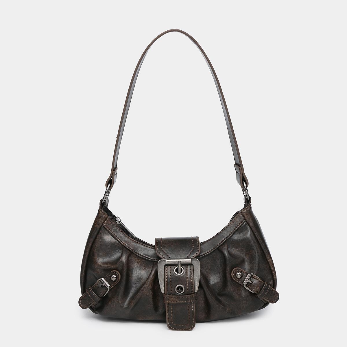 Damen Schultertasche Aus Vintage-Leder ⎜ Zweifarbige Optik Mit Modischem Schnallenverschluss