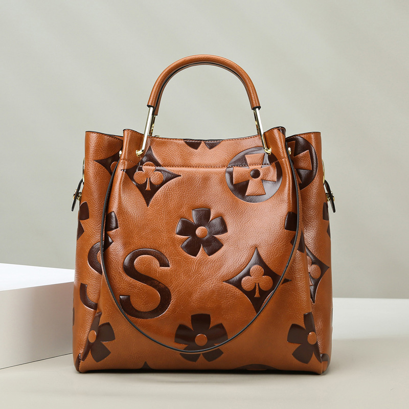 Damen Handtasche im Vintage-Stil ⎜ Große Tragetasche mit geprägtem Muster für Alltag, Büro und Shopping