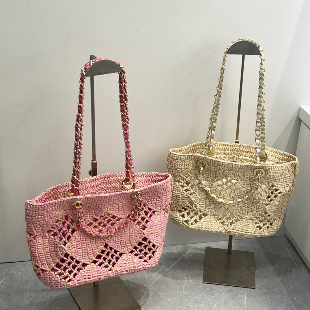 Strandtasche für Damen ⎜ Geflochtene Umhängetasche aus Stroh mit luftigem Design für Sommer und Urlaub