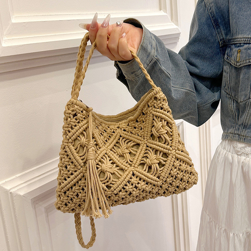 Umhängetasche für Damen ⎜ Handgefertigte Boho-Tasche mit Häkelmuster für Freizeit, Strand und Alltag
