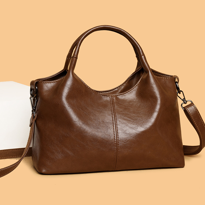 Schultertasche mit Großem Volumen ⎜ Geräumige Umhängetasche für Damen aus Glattem Kunstleder und Doppelgriff