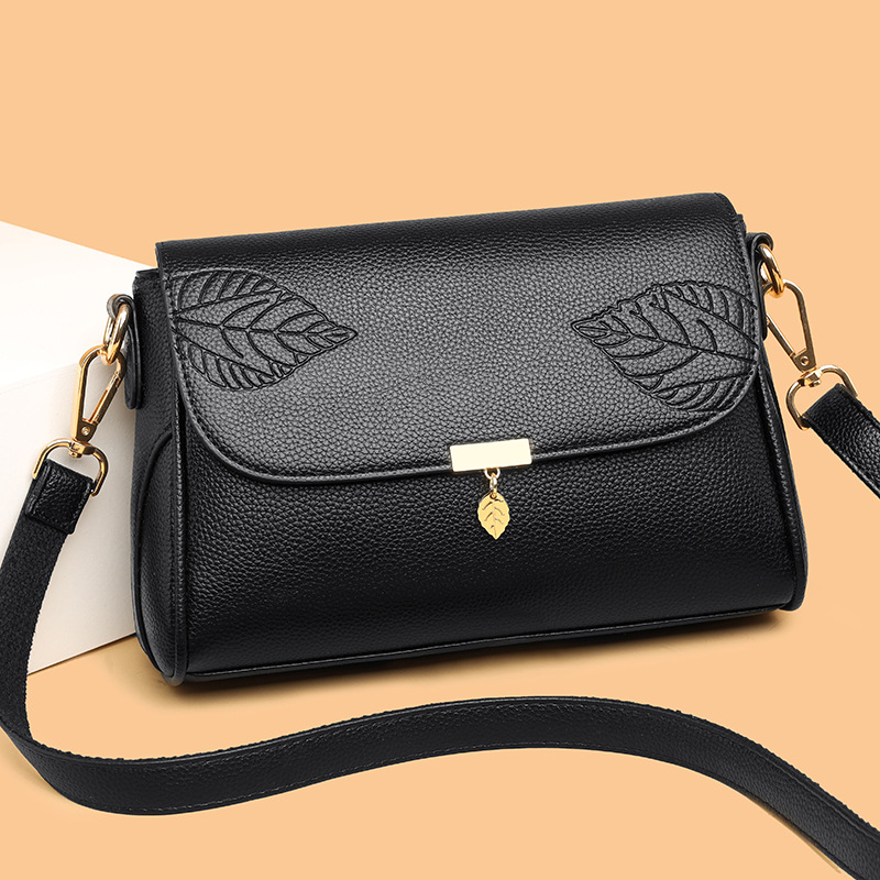 Elegante Umhängetasche für Damen ⎜ Stilvolle Tasche mit Blatt-Design und goldenen Akzenten