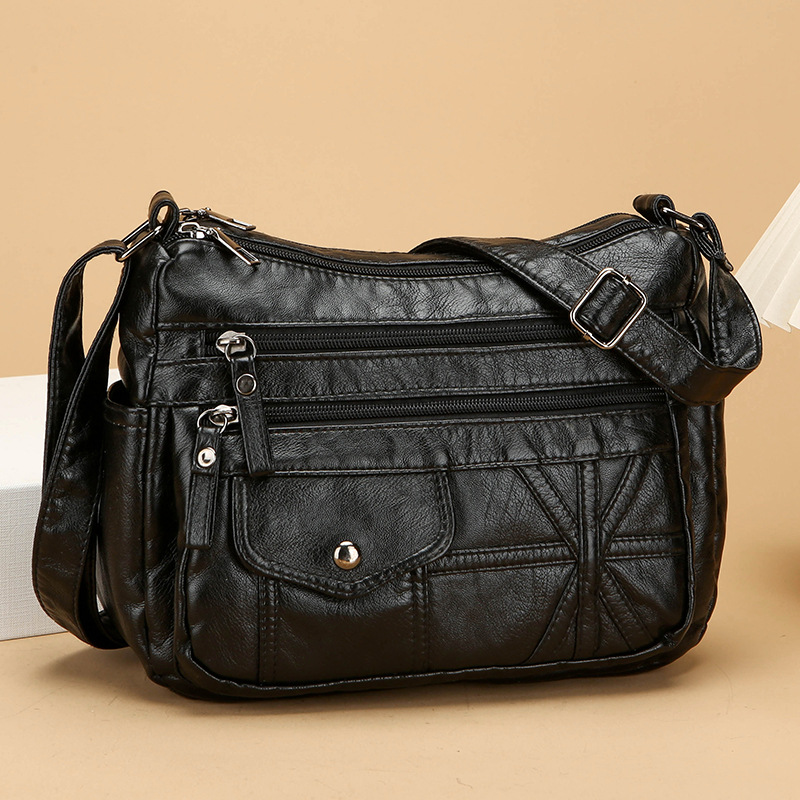Schultertasche für Damen ⎜ Weiche Umhängetasche aus Kunstleder mit vielen Fächern und großem Stauraum