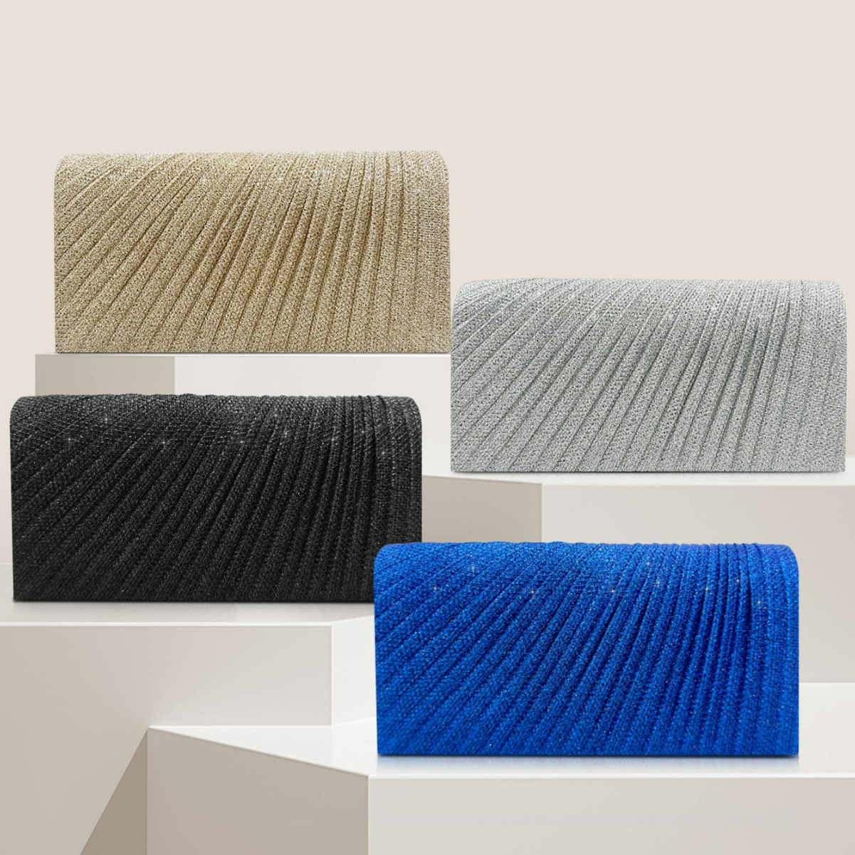 Clutch Tasche für Damen ⎜ Elegante Falt-Design Abendtasche mit glitzerndem Finish und kompakter Größe