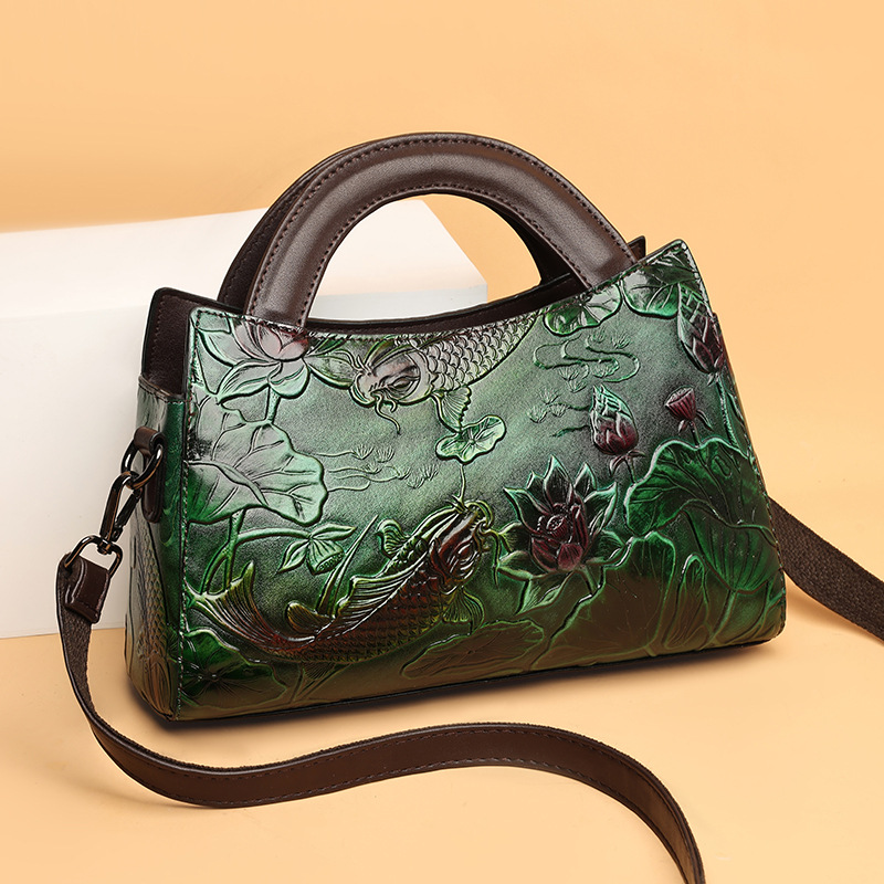 Damen Schultertasche mit Prägung ⎜ Elegante Umhängetasche im Retro-Stil mit großem Stauraum und Tragegriff