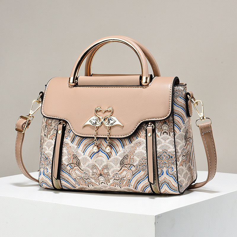Damen Handtasche ⎜ Elegantes Design mit Stickmuster und Abnehmbarem Schulterriemen