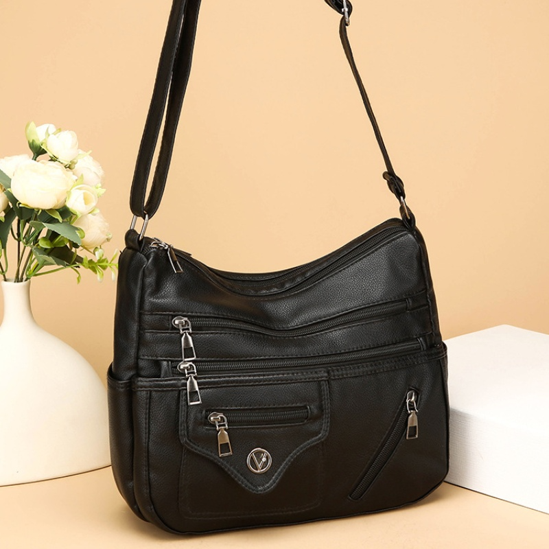 Umhängetasche für Damen ⎜ Schlichte Schultertasche mit mehreren Reißverschlussfächern für Alltag und Freizeit
