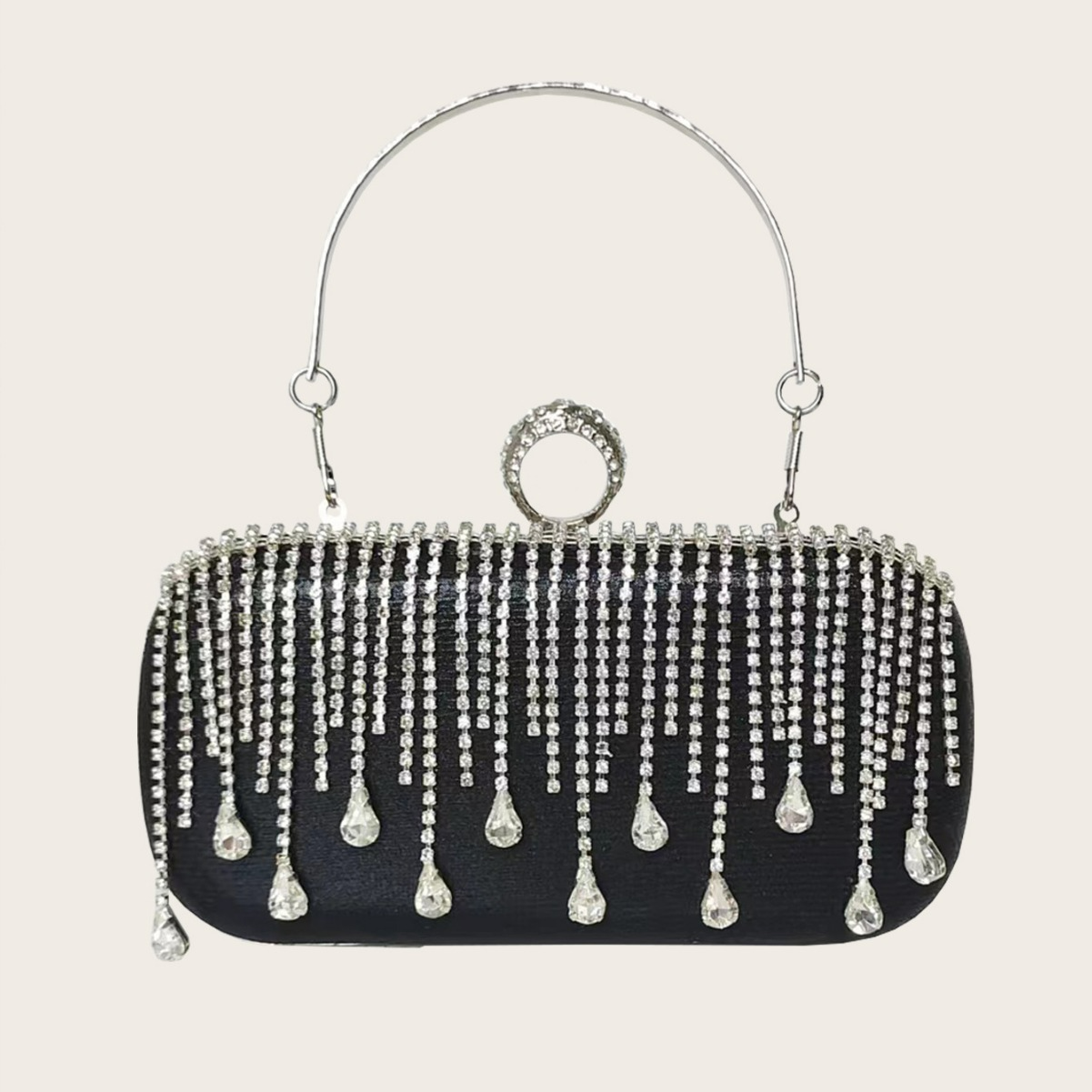 Clutch für Damen ⎜ Elegante Abendtasche mit Strassfransen und Ringverschluss für Hochzeit und festliche Anlässe