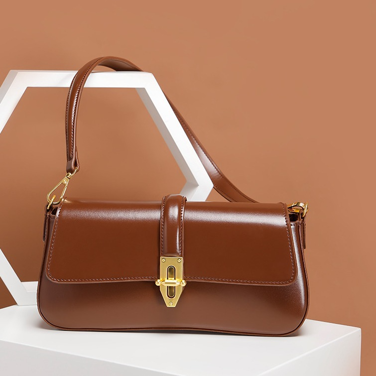 Umhängetasche für Damen ⎜ Elegante Baguette-Bag aus Leder mit Schulterriemen und sicherem Verschluss