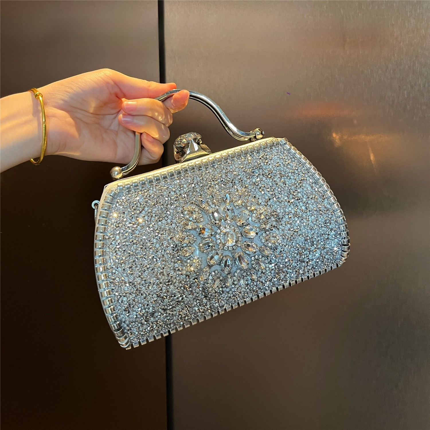 Abendtasche mit Strass für Damen ⎜ Glitzernde Clutch mit Griff für festliche Anlässe und elegante Events