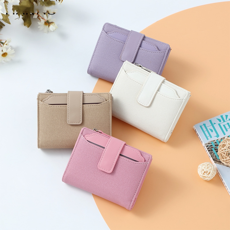 Damen Geldbörse in Uni-Farben ⎜ Kompakte Brieftasche mit Druckknopf und Reißverschluss für Karten und Münzen