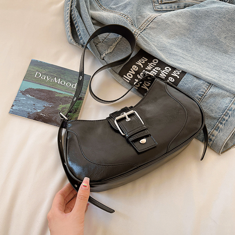 Schultertasche im Retro-Stil ⎜ Modische Unterarmtasche für Damen mit Schnalle und Verstellbarem Riemen
