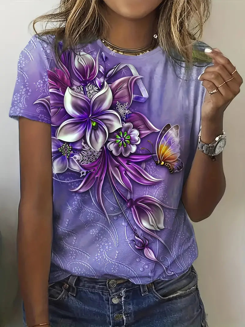Carys - Kurzarm-t-shirt Mit Rundhalsausschnitt Und Blumendruck