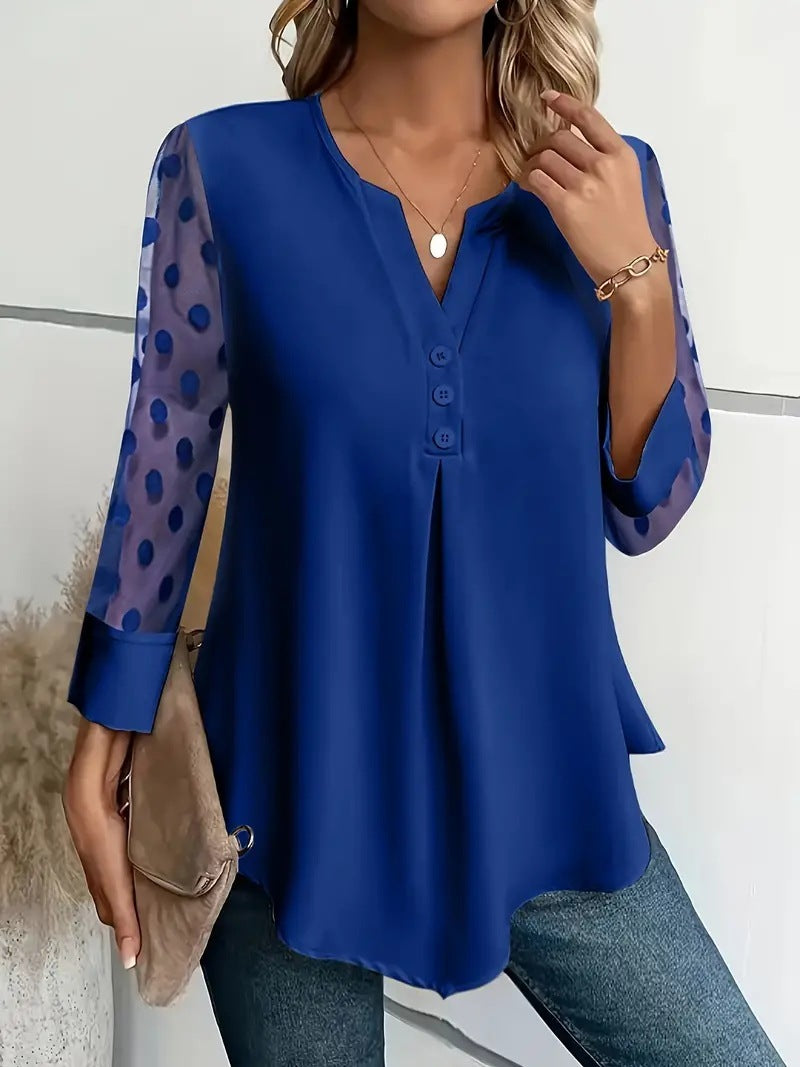 Luisa - Elegantes Langarm-top Mit Gekerbtem Ausschnitt