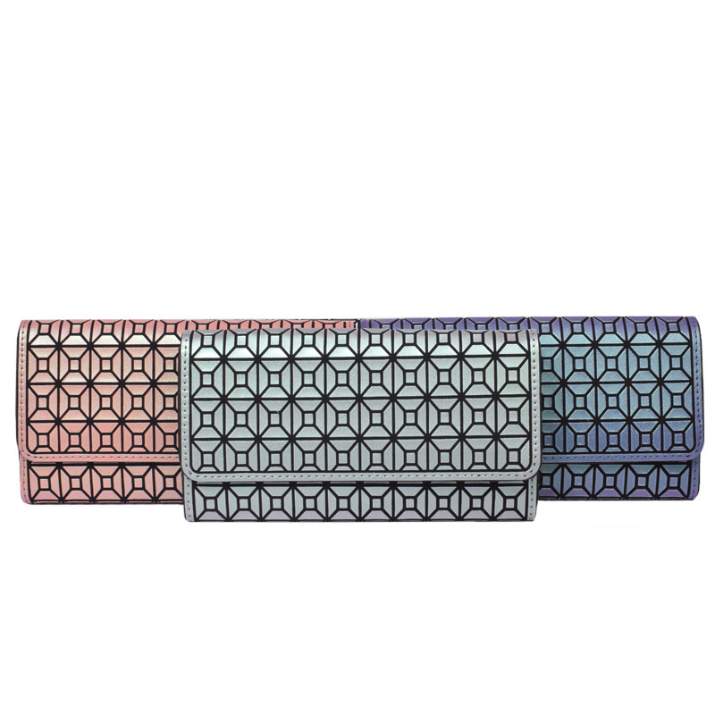 Damen Handy-Geldbörse im Langformat ⎜ Dreifach faltbare Brieftasche mit geometrischem Muster und Kartenfächern