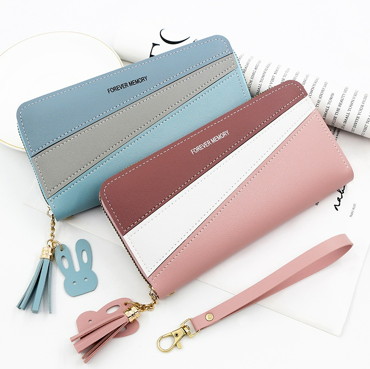 Damen Geldbörse in Langformat ⎜ Stylische Brieftasche mit Farbkontrast und Handschlaufe für Karten und Münzen