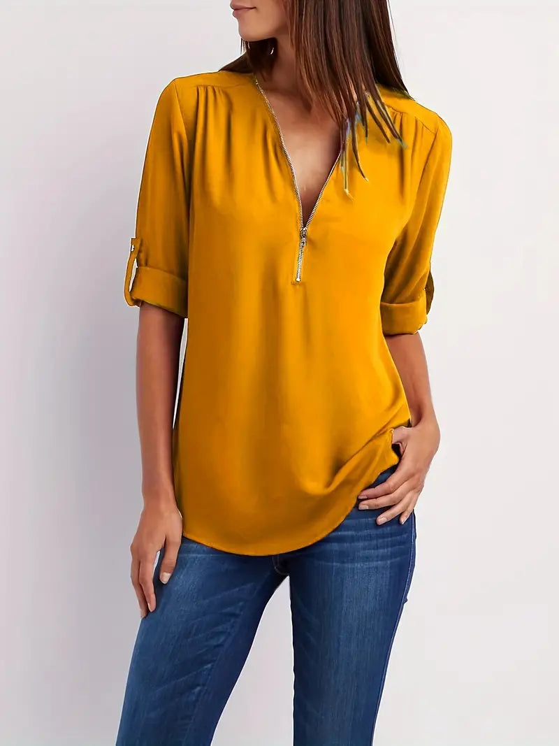 Sandy - Freizeitbluse Mit V-ausschnitt