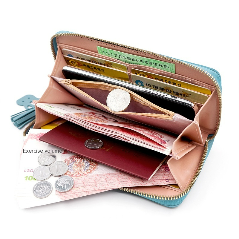 Damen Geldbörse in Langformat ⎜ Stylische Brieftasche mit Farbkontrast und Handschlaufe für Karten und Münzen