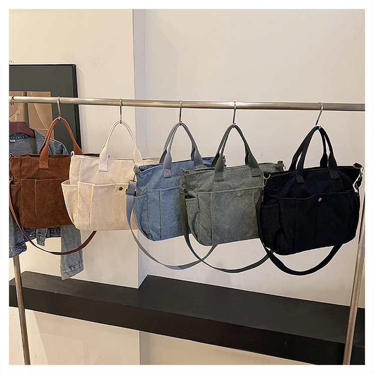 Shopper Tasche für Damen ⎜ Schlichte Canvas-Umhängetasche mit großer Kapazität und praktischen Außentaschen