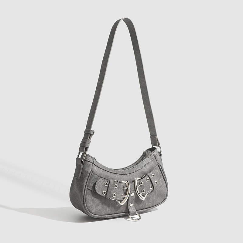 Schultertasche für Damen ⎜ Stylische Underarm-Bag im Retro-Look mit Metallschnallen für trendige Streetwear-Outfits