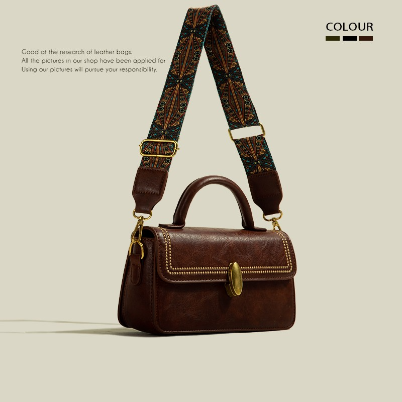 Umhängetasche mit Retro-Optik ⎜ Hochwertige Schultertasche für Damen mit Breitem Riemen und Stilvollem Verschluss