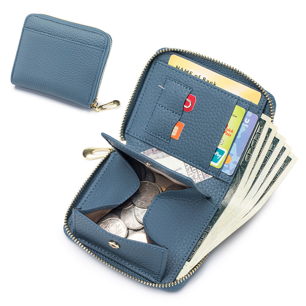 Damen Kurz-Geldbörse aus Leder ⎜ Multifunktionale Brieftasche mit Reißverschluss und kompakter Aufteilung