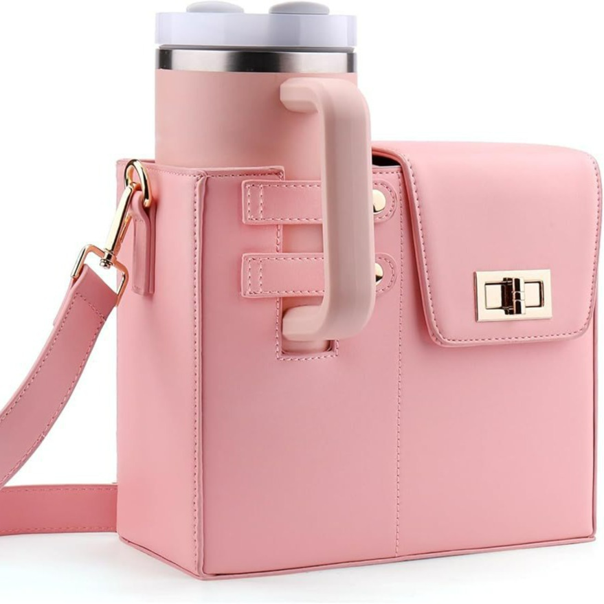 Umhängetasche für Damen ⎜ Kompakte Schultertasche in Boxform mit Drehverschluss und Riemendetails für unterwegs und Alltag