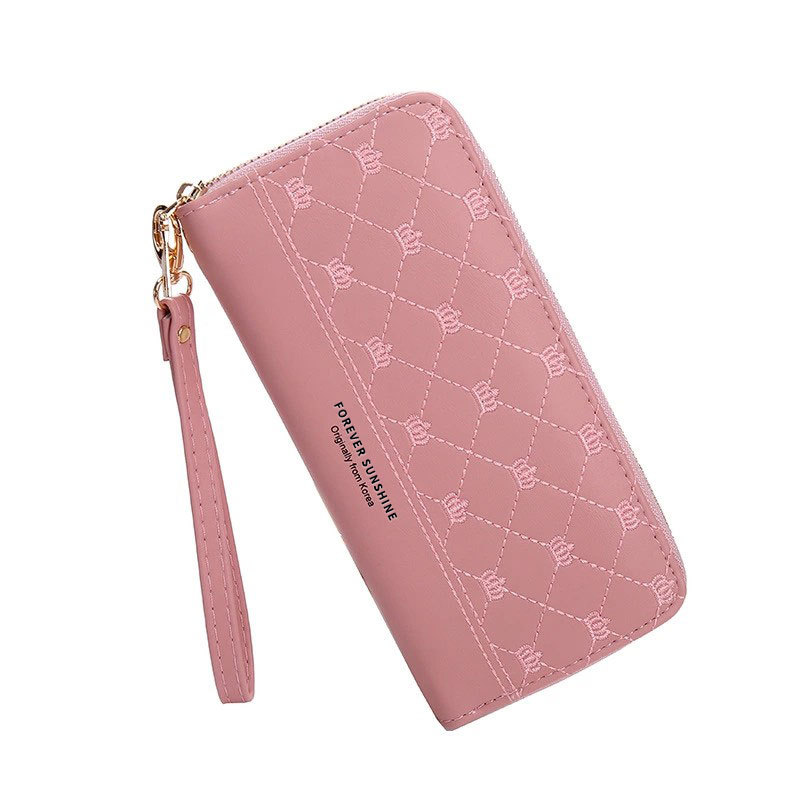Damen Clutch Geldbörse mit Krönchen-Stickerei ⎜ Lange Reißverschlussbörse mit Handschlaufe und edlem Muster