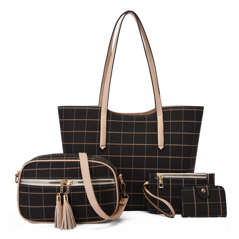 Vierteiliger Taschen-Set für Damen ⎜ Stylische Handtasche im karierten Design