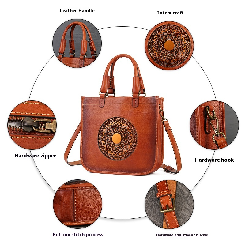 Handtasche für Damen im Vintage-Stil ⎜ Künstlerische Schultertasche mit Mandala-Design für Alltag und Freizeit