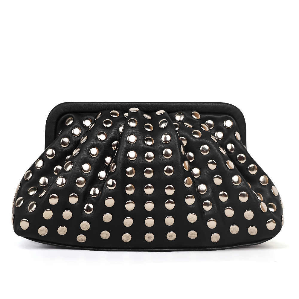 Clutch für Damen ⎜ Retro-Abendtasche in Muschelform mit Nietenbesatz für Partys und besondere Anlässe