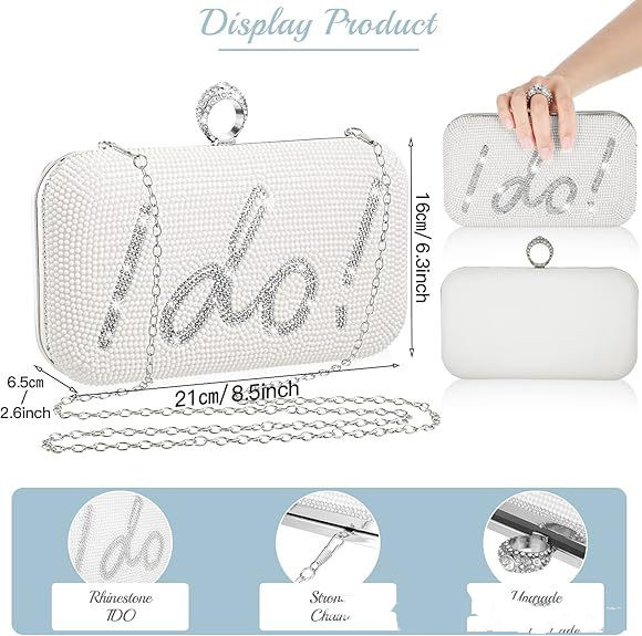 Abendtasche für Damen ⎜ Elegante Handtasche mit I Do-Verzierung und funkelnden Strasssteinen