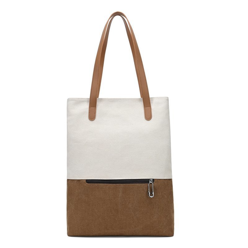 Shopper Tasche für Damen aus Canvas ⎜ Robuste Tragetasche im Retro-Stil mit Reißfach für Alltag, Uni und Freizeit