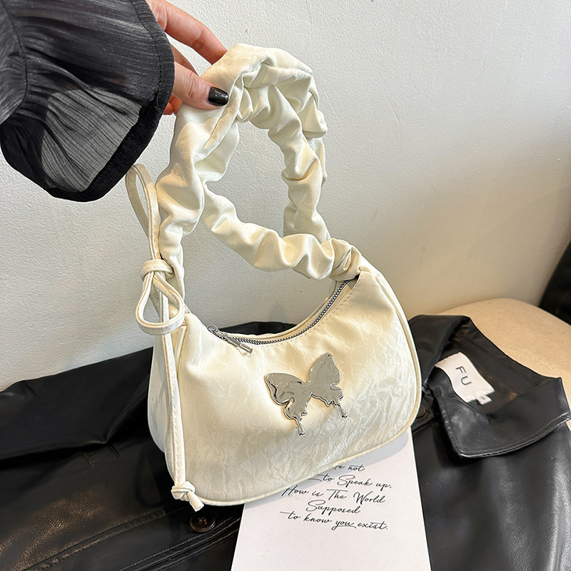 Schultertasche für Damen ⎜ Modische Umhängetasche mit Rüschenriemen und Schmetterlingsmotiv