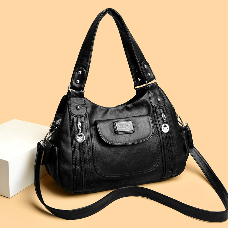 Damen Schultertasche aus Kunstleder ⎜ Modische Vintage-Tasche mit Viel Stauraum und Abnehmbarem Gurt